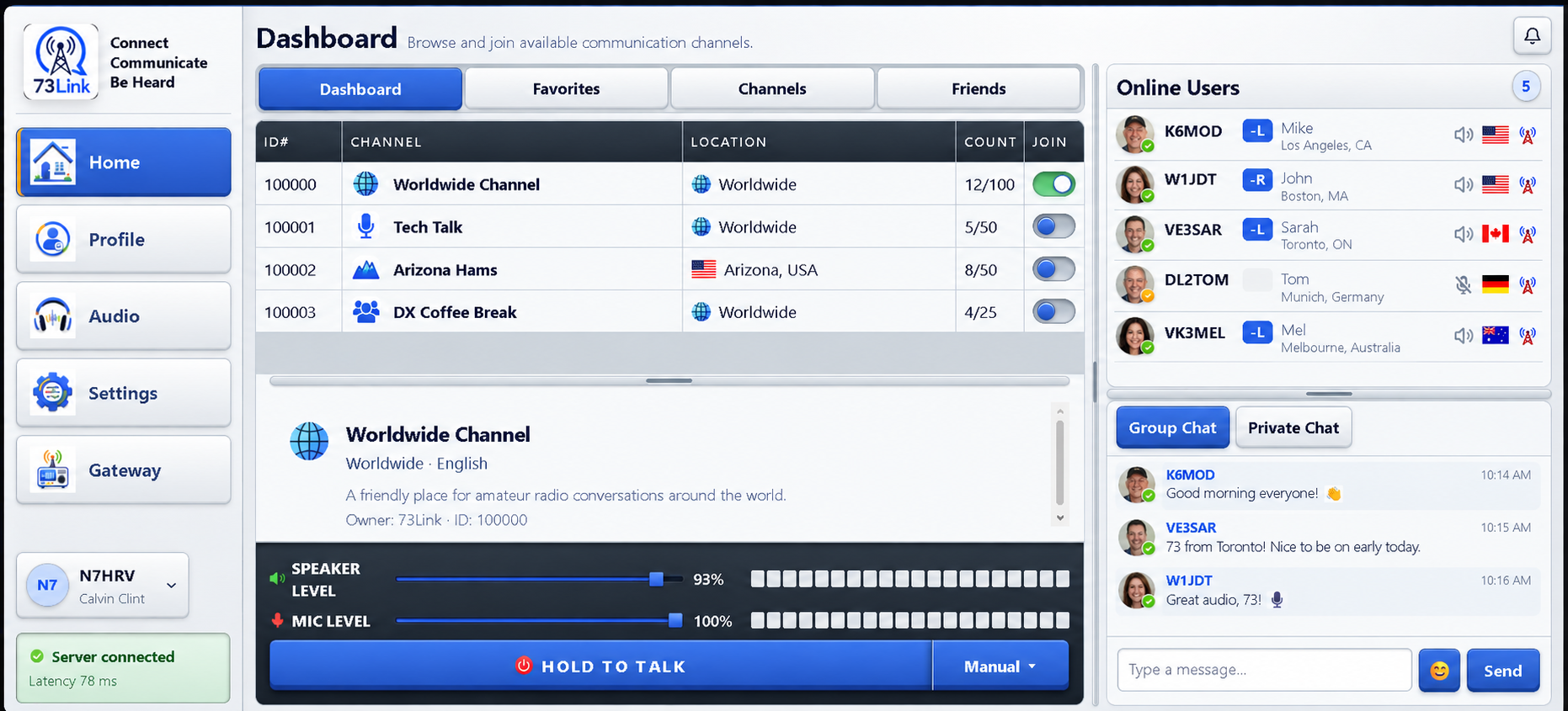 73Link desktop application Channel Console